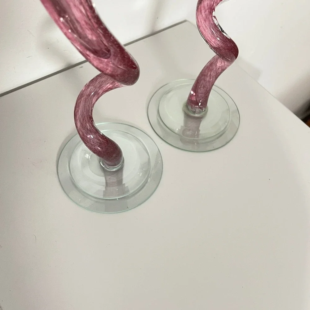 Michael‎ Hudson Candle Holders  Purple Art Glass Twisted Wavy Pair